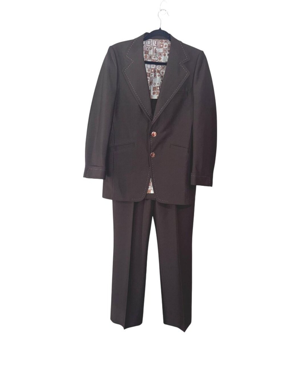 Vintage Ratner Womens Brown Two-Piece Suit With Geometric Lining